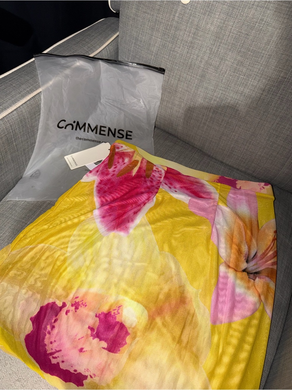 Commense Yellow Floral Swim Cover-up Skirt with Pink & Orange Blooms: Size M
